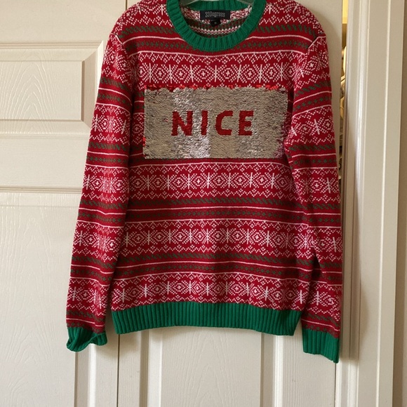 Very cool Ugly Christmas Sweater. Sequins flip naughty to nice. EUC. Size M - Picture 2 of 7